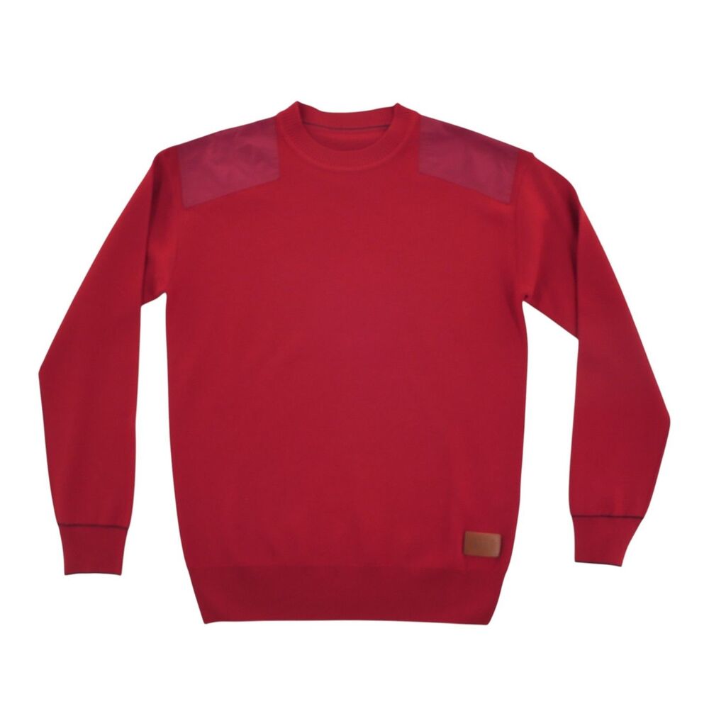 NWOT Scotch & Soda Sz L Merino Wool Blend Red  Sweater Crewneck Shoulder Accents